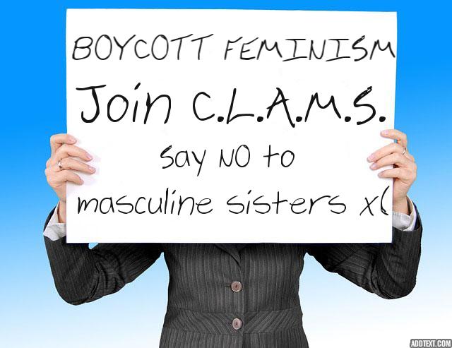 Woman wearing a suit holding up an anti-feminist satire poster for CNN news.