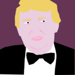 Funny comedy cartoon of Republican presidential candidate Donald Trump in a tuxedo.