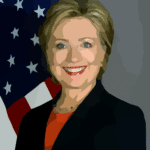 Funny photo of democratic presidential candidate Hillary Clinton in front of an American flag.