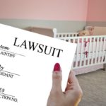 Mother walking into baby room serving lawsuit papers.