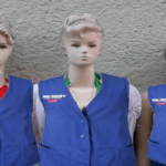 Funny satire with three female mannequins dressed up as Walmart employees.