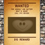 Funny parody satire of a heart on a wanted poster.