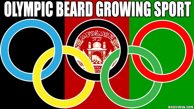 Olympics rings in front of Afghanistan flag.