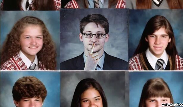 NSA whistle-blower Edward Snowden wearing a suit in a yearbook photo.