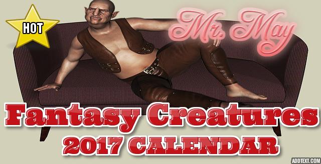 Parody of Chippendales calendar with an ork lying on couch naked.
