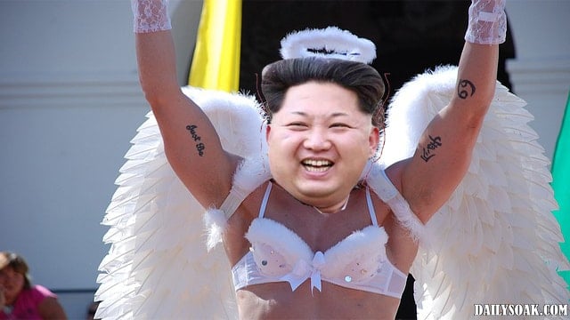 Funny Photoshop of Kim Jong-un on a man's naked body wearing angel wings.