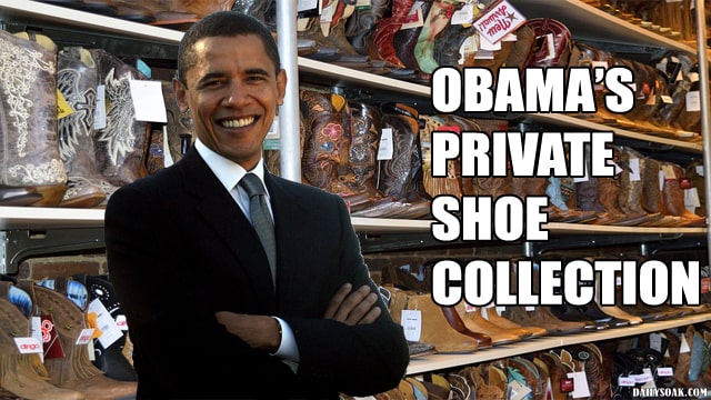 President Obama standing in front of his personal shoe collection.