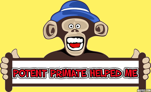 Funny satire of chimpanzee wearing blue hat holding a sign for a sex cream.