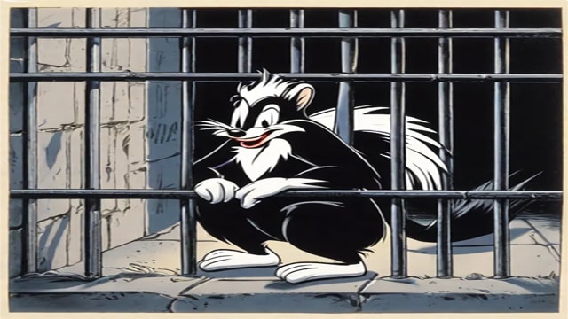 Looney Tunes Pepe Le Pew in jail cell.