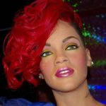 Wax dummy in Hollywood of pop star Rihanna with red hair.