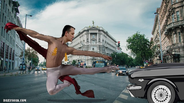 Senator Ted Cruz dancing shirtless in the city.