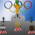 Cartoon carrot winning Olympic gold.