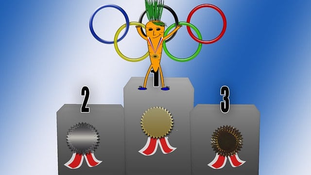 Cartoon carrot winning Olympic gold.