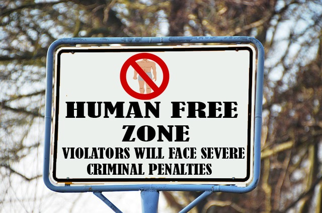 PArody of gun free zone sign saying human free zone.