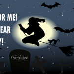 Hillary Clinton in witch costume flying over graveyard.