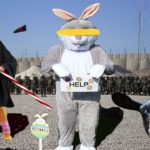 Satire with Easter Bunny being held captive by terrorist group.