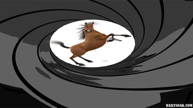 Parody of James Bond with horse as 007.
