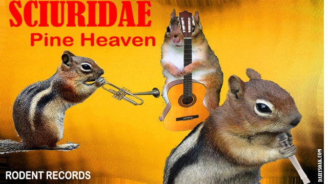 Parody music album cover with three chipmunks playing instruments.