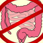 Pink cartoon colon against white background.