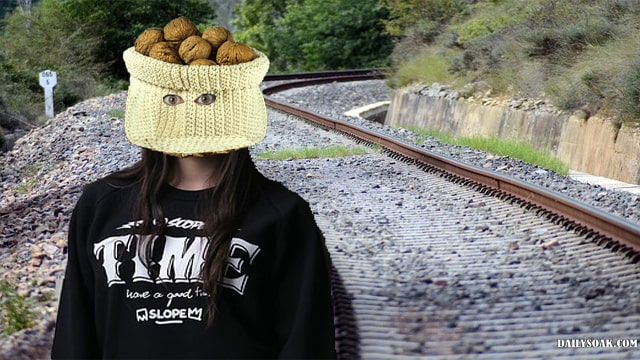 Top 6 Must Wear Costume Masks This Halloween (6 Photos) 65 Woman wearing a nut sack costume for Halloween.