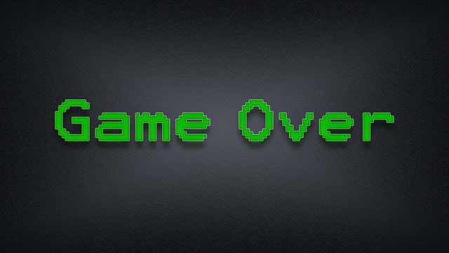 End of video game showing words Game Over.