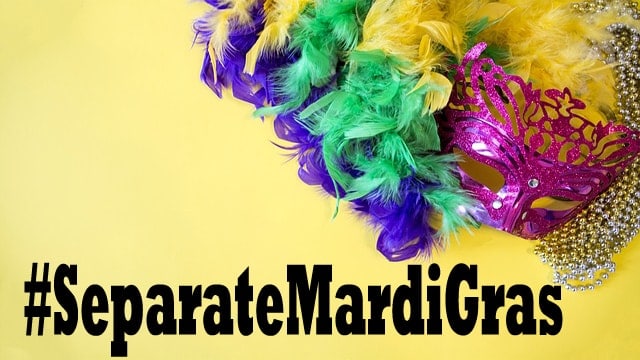 Mardi Gras 2018 multi-colored costumes.