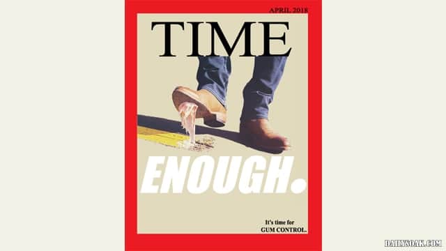 Parody of "Enough Gun Control" Time magazine cover showing gum control.