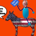 Bernie Sanders riding on a donkey.