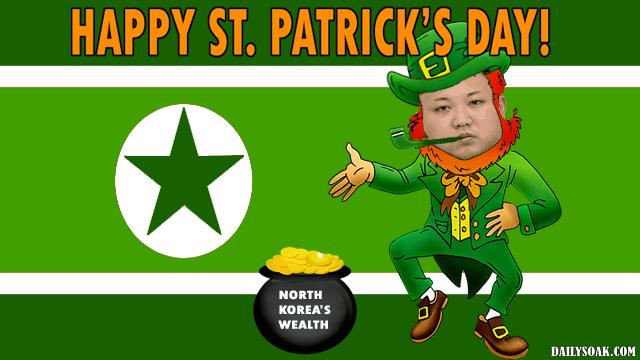 St. Patrick's Day parody with Kim Jong-Un wearing a green leprechaun suit.