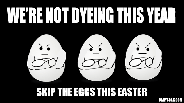 Three cartoon eggs with arms folded in protest.