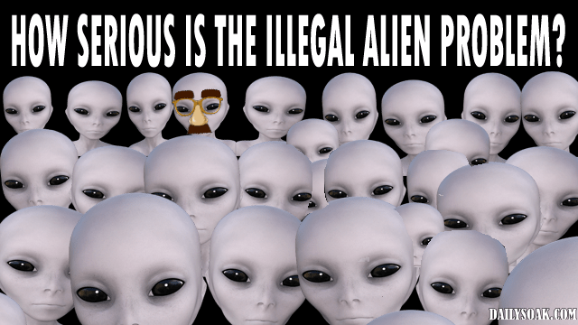 Parody of illegal immigration with a lineup of gray space aliens.