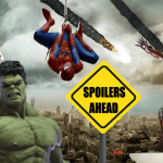 Avengers: Endgame characters Incredible Hulk, Spiderman, and Iron Man.