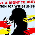 Whistleblower poster showing a woman being silenced.