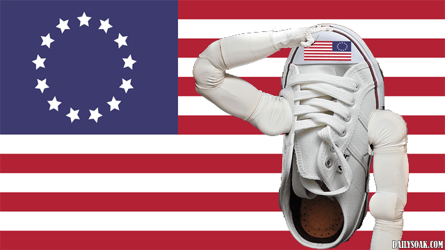 Betsy Ross shoe saluting the USA flag.