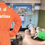 Jeffrey Epstein in orange jumpsuit inside prison cell.