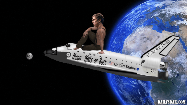 Beto O'Rourke riding on a NASA rocket into space.