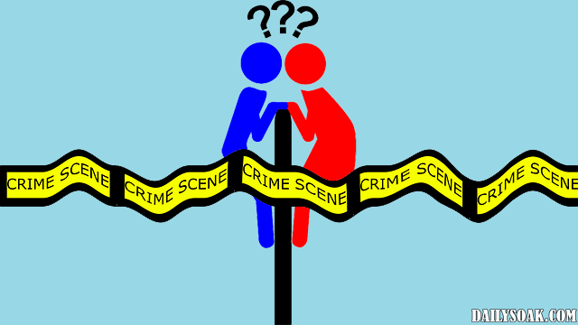 Blue and red male and female stick figures with blue background.