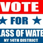 Red, white, and blue political sign that says Vote For Glass of Water.