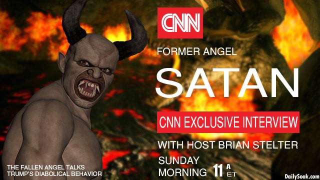 Satan with horns standing in fiery Hell.