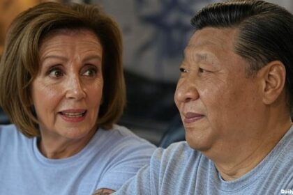 Nancy Pelosi parody in tattoo parlor getting tattoo.