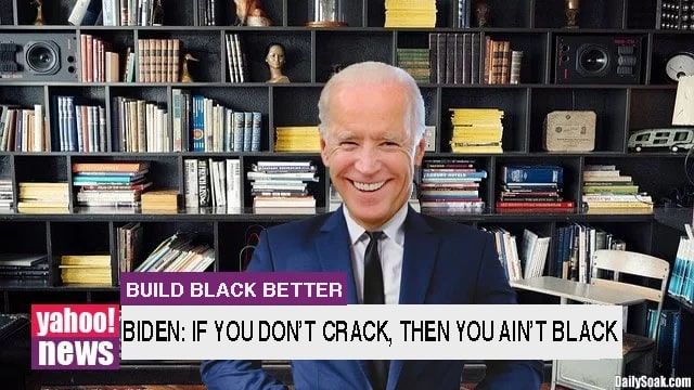 Joe Biden wearing suit in front of bookshelf.