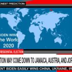 Parody CNN program showing a blue world map.