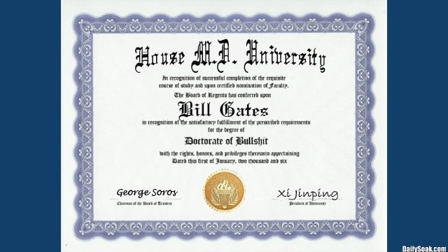 Parody medical degree for Bill Gates.