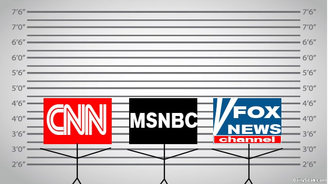 CNN, MSNBC, and Fox News logos in mug shot lineup.
