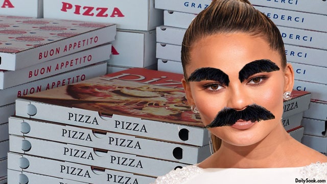 Book author Chrissy Teigen sporting new hairy eyebrows and mustache.