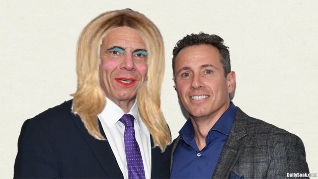 Chris and Andrew Cuomo standing in front of a white wall.