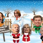 Joe Biden and Democrat politicians heads on Christmas cartoon bodies.