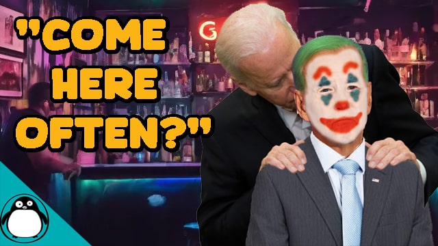 Joe Biden sniffing a Joe Biden clone inside of a gay bar.
