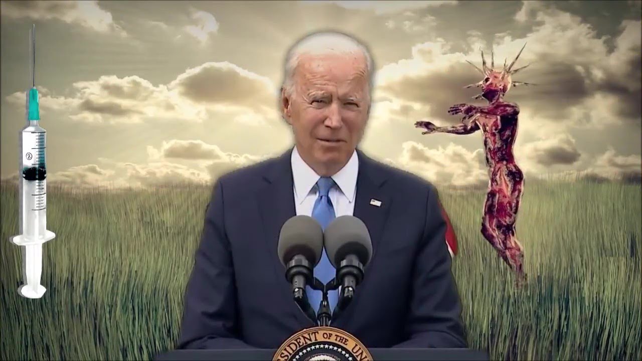 Joe Biden wearing blue suit standing behind a brown podium.