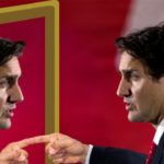 Justin Trudeau staring at himself in a mirror.